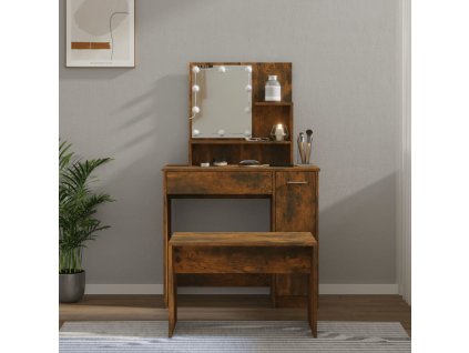 sada toaletního stolku s LED kompozitní dřevo [3114120] (Barva Kouřový dub)