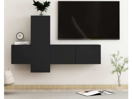 5dílný set TV skříněk dřevotříska [3078759] (Barva Černá)