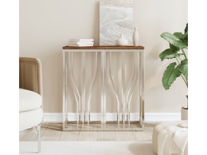 Konzolový stůl nerezová ocel a masivní recyklované dřevo [350040] (Barva stříbrná a hnědá)