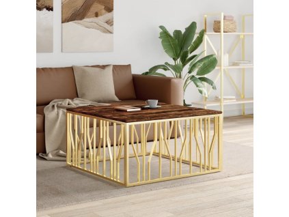 Konferenční stolek nerezová ocel a recyklované dřevo [350070] (Barva Zlatá)