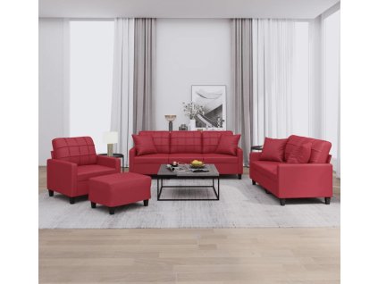 4dílná sedací souprava s polštáři umělá kůže [3201356] (Barva vínová červená)