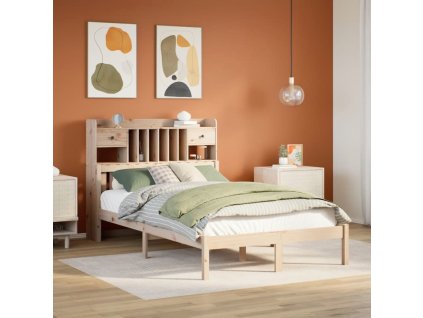 Postel s knihovnou bez matrace 135 x 190 cm masivní borovice [3322331] (Barva Přírodní)