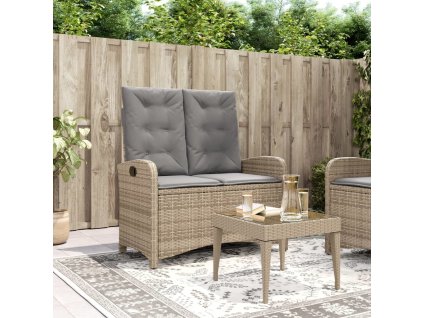 Polohovací zahradní lavice s poduškami polyratan [368220] (Barva béžová a šedá)