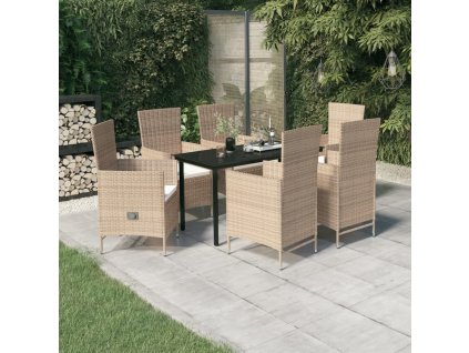 7dílný zahradní jídelní set s poduškami [3099440] (Barva Béžová)