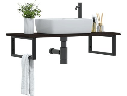 Deska pod umyvadlo nástěnná ocel a masivní dubové dřevo [3302625] (Barva tmavě hnědá a černá)