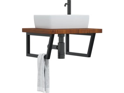 Deska pod umyvadlo nástěnná ocel a masivní dubové dřevo [3302498] (Barva tmavě hnědá a bílá)