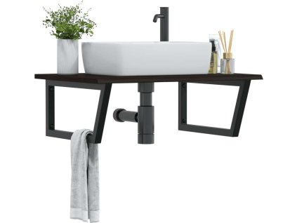 Deska pod umyvadlo nástěnná ocel a masivní dubové dřevo [3302659] (Barva tmavě hnědá a černá)