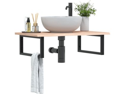 Deska pod umyvadlo nástěnná ocel a masivní dubové dřevo [3302596] (Barva Hnědá a bílá)