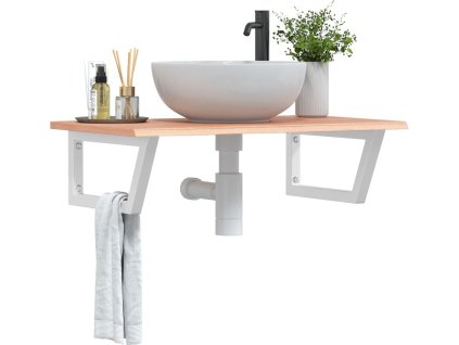 Deska pod umyvadlo nástěnná ocel a masivní dubové dřevo [3302610] (Barva světle hnědá a bílá)