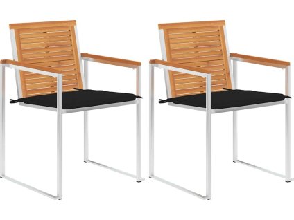 Zahradní židle s poduškami 2 ks masivní akáciové dřevo a ocel [3061495] (Barva Černá)