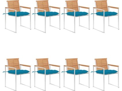 Zahradní židle 8 ks s poduškami masivní teakové dřevo [3078627] (Barva Světle modrá)