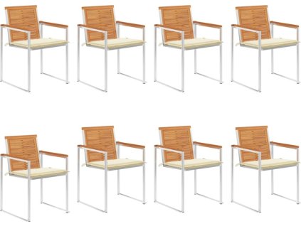 Zahradní židle 8 ks s poduškami masivní akáciové dřevo [3078526] (Barva Krémová)