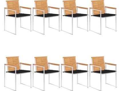 Zahradní židle 8 ks s poduškami masivní teakové dřevo [3078615] (Barva Černá)