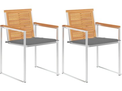 Zahradní židle s poduškami 2 ks masivní teakové dřevo a ocel [3061516] (Barva Šedá)