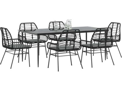 7dílný zahradní jídelní set s poduškami polyratan sklo [3334455] (Barva Černá)
