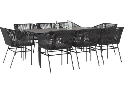 9dílný zahradní jídelní set s poduškami polyratan sklo [3334519] (Barva Černá)