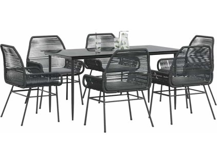 7dílný zahradní jídelní set s poduškami polyratan sklo [3334468] (Barva Černá)