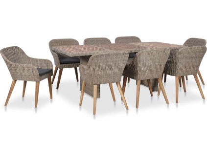 9dílný zahradní jídelní set s poduškami polyratan [3057815] (Barva Hnědá)