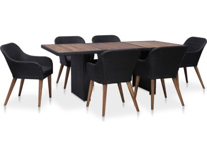 7dílný zahradní jídelní set s poduškami polyratan [3057812] (Barva Černá)