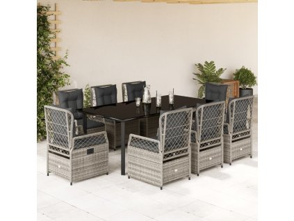9dílný zahradní jídelní set s poduškami polyratan [3262998] (Barva Šedá)