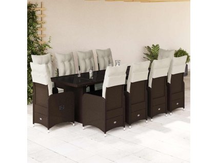 11dílný zahradní bistro set s poduškami polyratan [3277298] (Barva Hnědá)