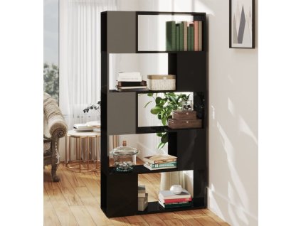 Knihovna / dělicí stěna 80 x 24 x 155 cm dřevotříska [809150] (Barva černá s vysokým leskem)