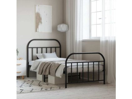 Kovový rám postele s hlavovým a nožním čelem 107 x 203 cm [353698] (Barva Bílá)