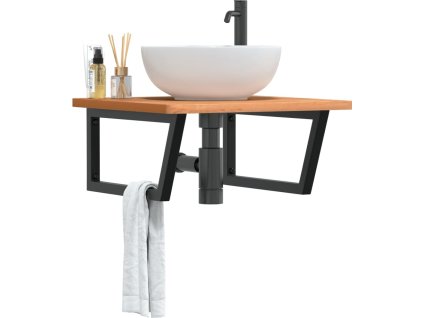 Deska pod umyvadlo nástěnná ocel a masivní bukové dřevo [3302510] (Barva tmavě hnědá a bílá)