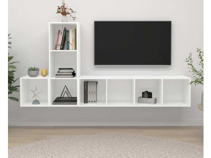 3dílný set TV skříněk dřevotříska [3079833] (Barva černá s vysokým leskem)