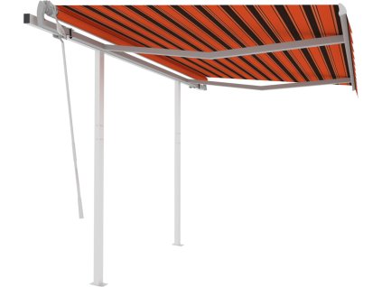 Ručně zatahovací markýza se sloupky 3,5 x 2,5 m [3069920] (Barva oranžová a hnědá)