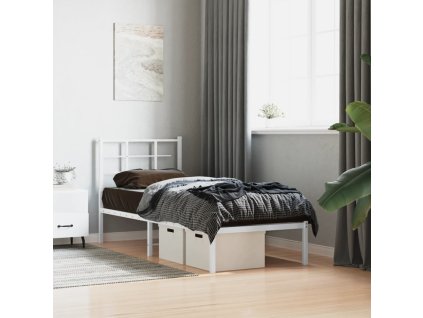 Kovový rám postele s čelem 75 x 190 cm [355600] (Barva Bílá)