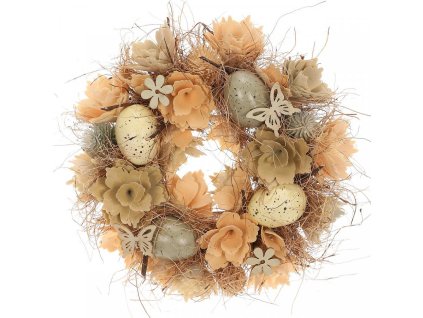 Věnec velikonoční - pr. 25 cm, vajíčka, květy a motýli PRK1010-M