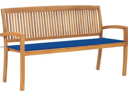 Stohovatelná zahradní lavice s poduškou 159 cm masivní teak [3063316] (Barva Královská modř)