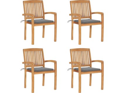 Stohovací zahradní židle s poduškami 4 ks masivní teak [3073211] (Barva Šedá)