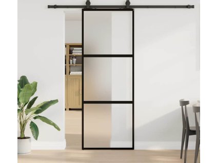 Posuvné dveře se sadou kování černé 76x205 cm Tvrzené sklo [3375954] (Barva Černá a matná)