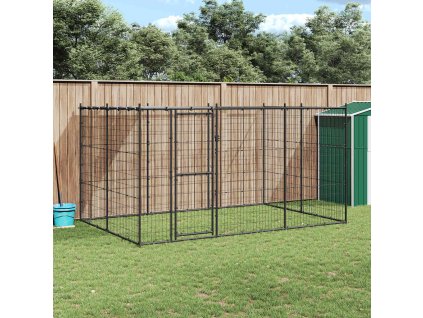 Venkovní psí kotec se střechou pozinkovaná ocel 7,26 m² [3082293] (Barva Černo-stříbrný)