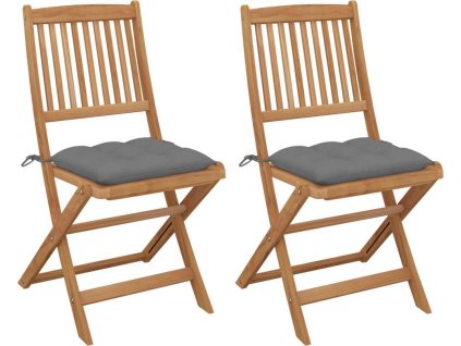 Skládací zahradní židle s poduškami 2 ks masivní akáciové dřevo [3064660] (Barva Šedá)