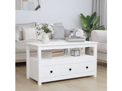 Konferenční stolek 102 x 49 x 55 cm masivní borové dřevo [820932] (Barva Bílá)