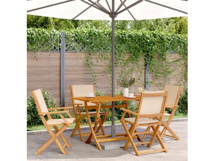5dílný zahradní jídelní set textil a masivní dřevo [3281703] (Barva Béžová)