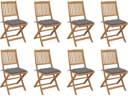 Skládací zahradní židle s poduškami 8 ks masivní akácie [3075129] (Barva Šedá)