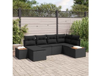 Sada zahradních pohovek s polštářem 6 pcs Černá Poly ratan [3348119]