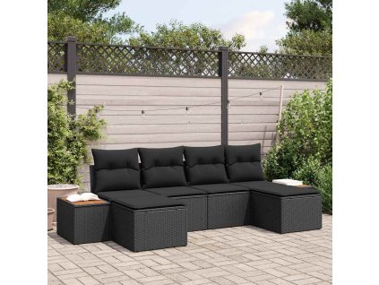 Sada zahradních pohovek s polštářem 6 pcs Černá Poly ratan [3348139]