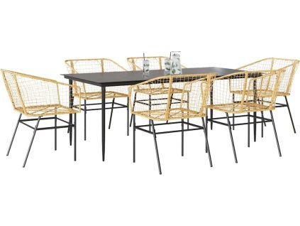 7dílný zahradní jídelní set polyratan sklo [3334497] (Barva Hnědá)