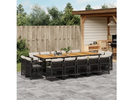 15dílný zahradní jídelní set s poduškami polyratan [3211060] (Barva béžová a krémová)