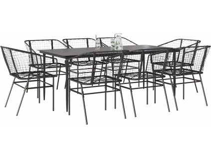 9dílný zahradní jídelní set polyratan sklo [3334491] (Barva Černá)