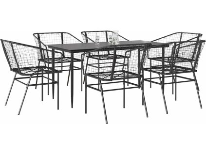 7dílný zahradní jídelní set polyratan sklo [3334489] (Barva Černá)