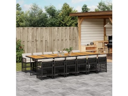 13dílný zahradní jídelní set s poduškami polyratan [3210951] (Barva Černá a krémová)