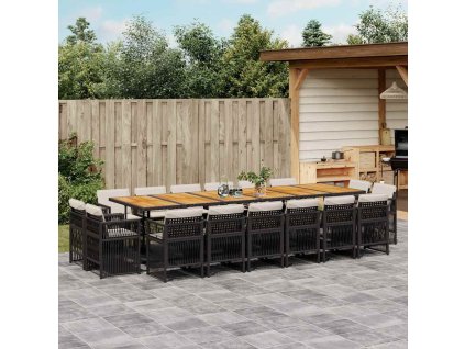 17dílný zahradní jídelní set s poduškami polyratan [3211071] (Barva Černá a krémová)