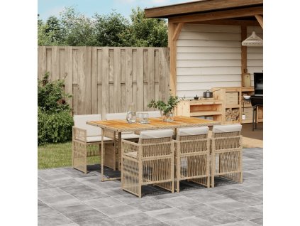 7dílný zahradní jídelní set s poduškami polyratan [3210916] (Barva béžová a krémová)