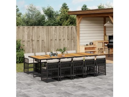 11dílný zahradní jídelní set s poduškami polyratan [3210940] (Barva béžová a krémová)